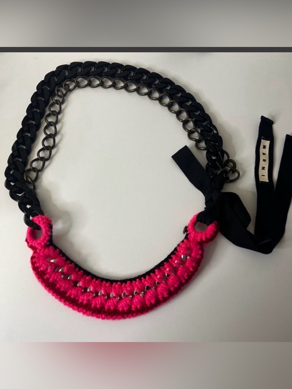 MARNI crochet bib chain link statement necklace